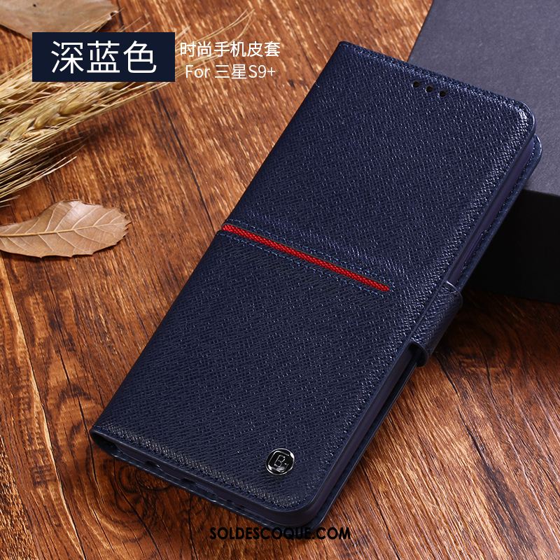 Coque Samsung Galaxy S9+ Carte Protection Incassable Bleu Cuir Véritable Housse En Ligne