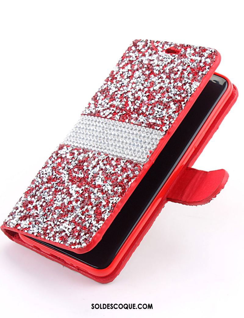 Coque Samsung Galaxy S9+ Protection Strass Rouge Étui En Cuir Incruster Strass En Ligne