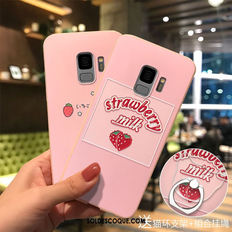 Coque Samsung Galaxy S9 Rose Étui Dessin Animé Net Rouge Support En Ligne