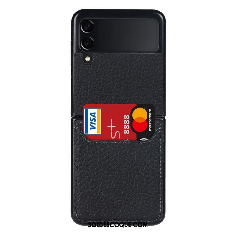 Coque Samsung Galaxy Z Flip 3 5G Véritable Cuir Litchi Porte-Carte