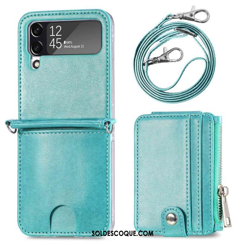 Coque Samsung Galaxy Z Flip 4 Portefeuille avec Bandoulière