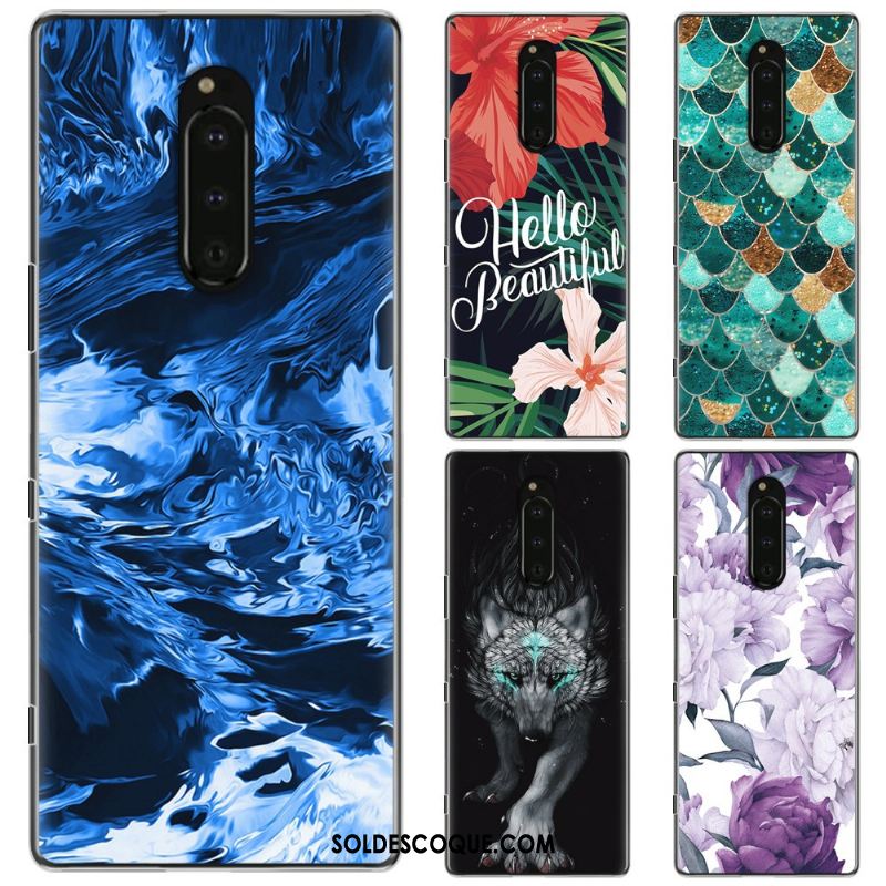 Coque Sony Xperia 1 Peinture Téléphone Portable Tissu Protection Bleu Pas Cher