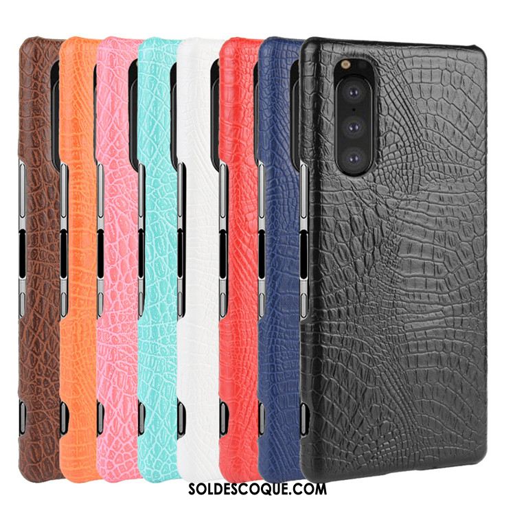 Coque Sony Xperia 5 Qualité Crocodile Modèle Sac Noir Étui France