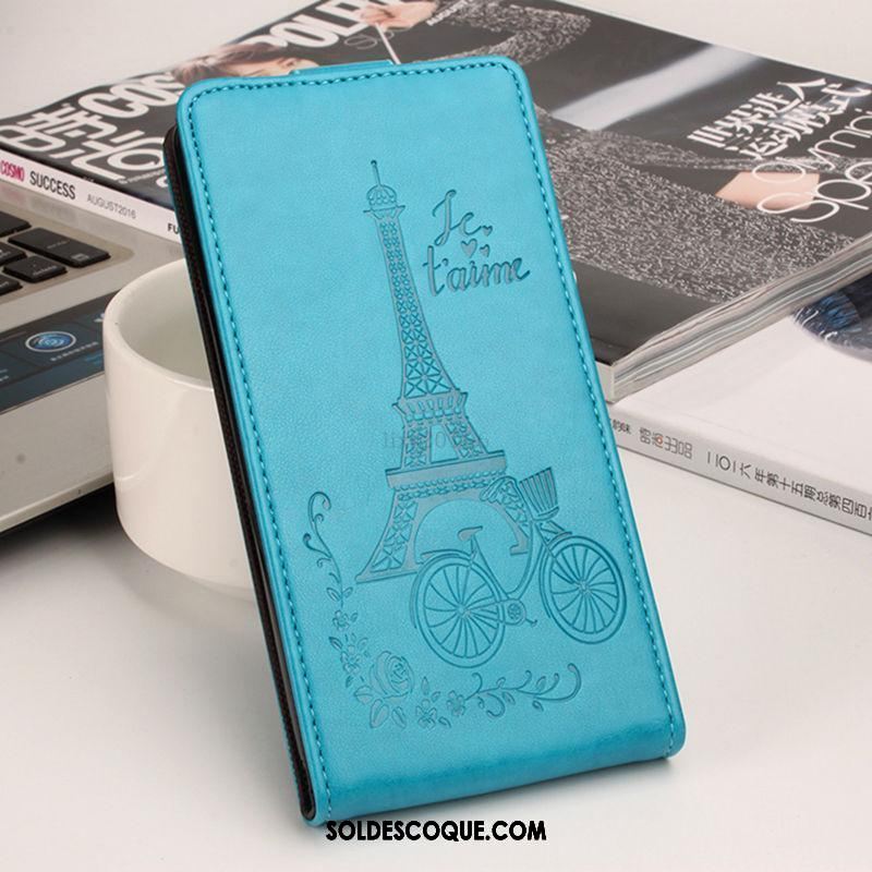 Coque Sony Xperia E5 Étui En Cuir Modèle Fleurie Bleu Protection Vent En Vente