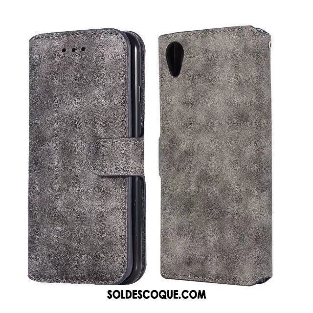 Coque Sony Xperia Xa1 Plus Téléphone Portable Étui En Cuir Gris Protection Pas Cher