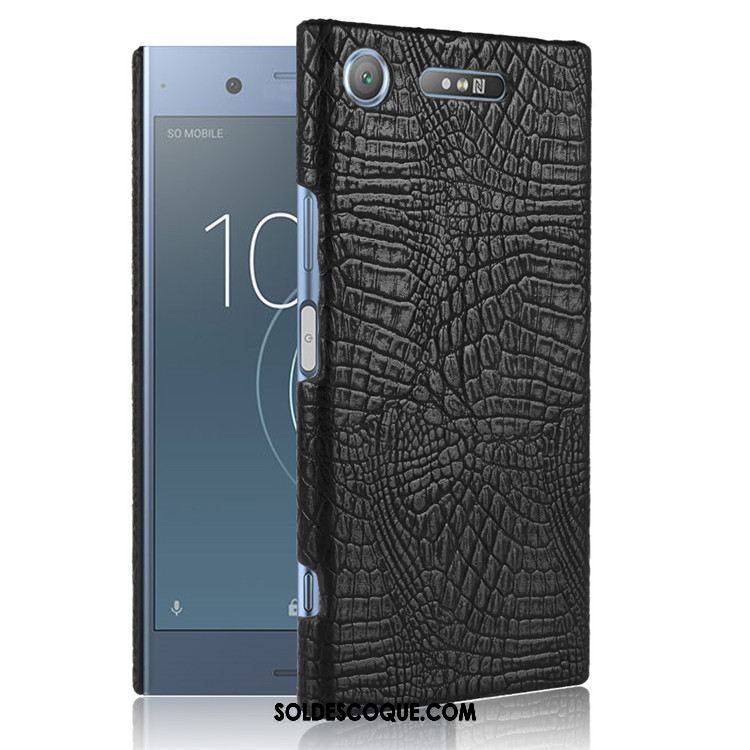 Coque Sony Xperia Xz1 Vintage Noir Crocodile Modèle Difficile Étui Pas Cher