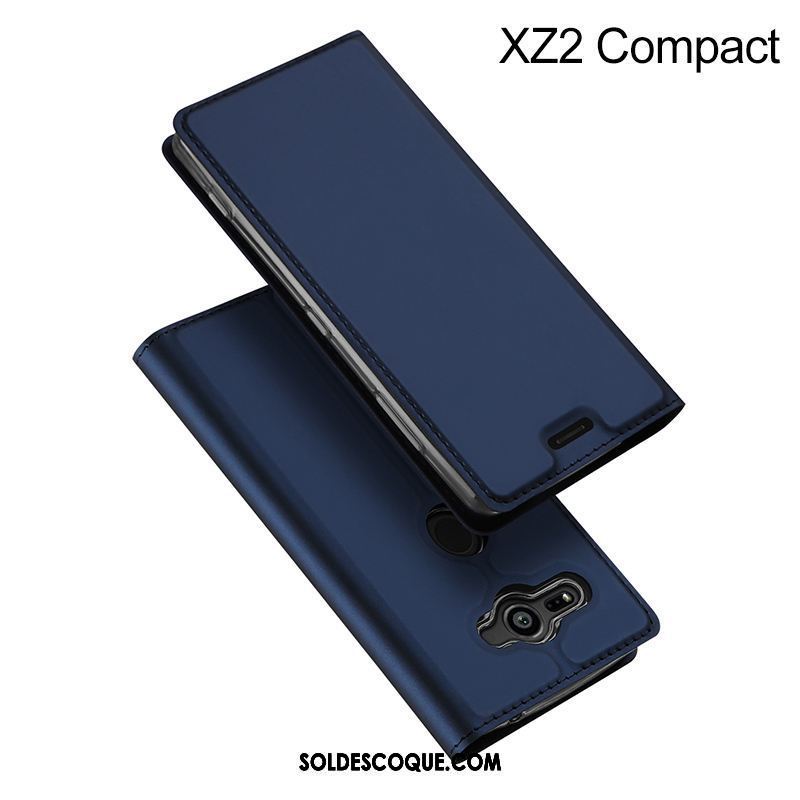 Coque Sony Xperia Xz2 Compact Business Bleu Marin Étui En Cuir Téléphone Portable Carte Pas Cher