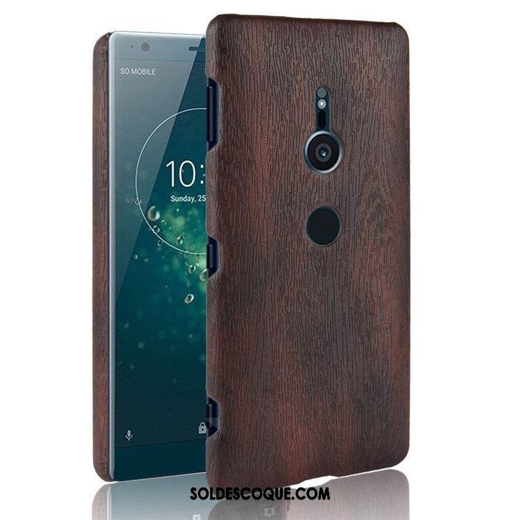 Coque Sony Xperia Xz2 Difficile Marron Téléphone Portable Cuir Grain De Bois Housse Pas Cher