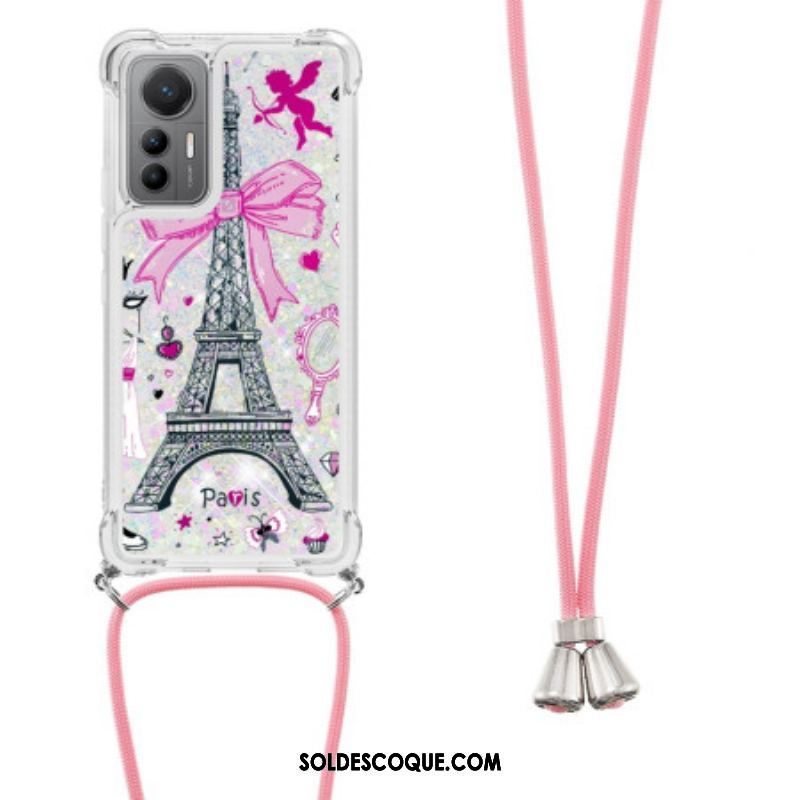 Coque Xiaomi 12 Lite à Cordon Paillettes Tour Eiffel