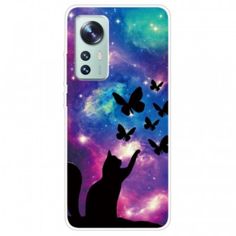 Coque Xiaomi 12 Pro Silicone Chat et Papillons