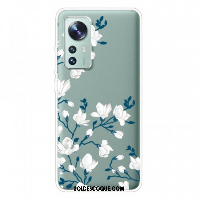 Coque Xiaomi 12 Pro Silicone Fleurs Blanches