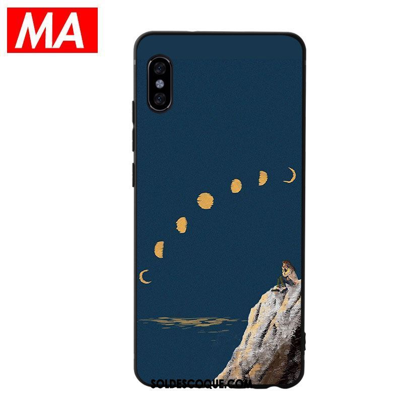 Coque Xiaomi Mi 8 Pro Téléphone Portable Bleu Peinture À L'huile Beau Modèle Fleurie Pas Cher