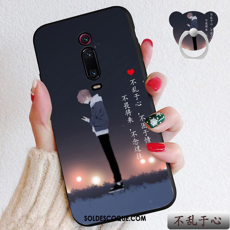 Coque Xiaomi Mi 9t Pro Rouge Dessin Animé Cœur Délavé En Daim Téléphone Portable Pas Cher