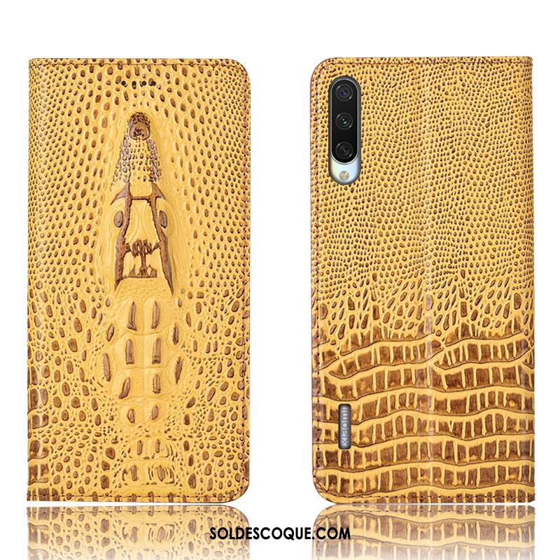 Coque Xiaomi Mi A3 Petit Protection Cuir Véritable Étui Jaune Pas Cher