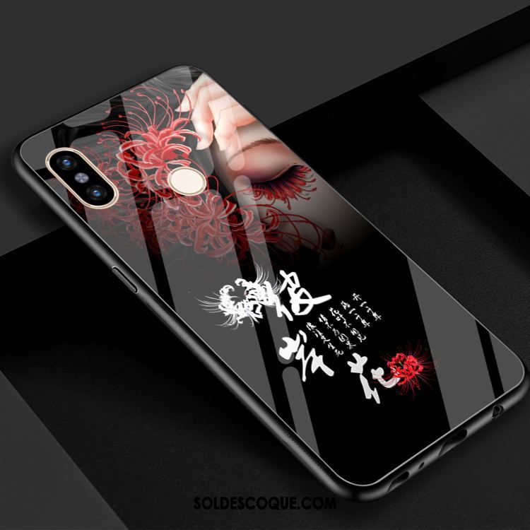 Coque Xiaomi Mi Max 3 Noir Rouge Miroir Étui Fleur France