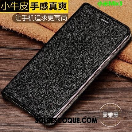 Coque Xiaomi Mi Mix 3 Étui Litchi Petit Noir Protection Pas Cher