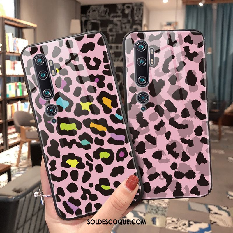 Coque Xiaomi Mi Note 10 Léopard Verre Petit Personnalité Créatif Housse Pas Cher