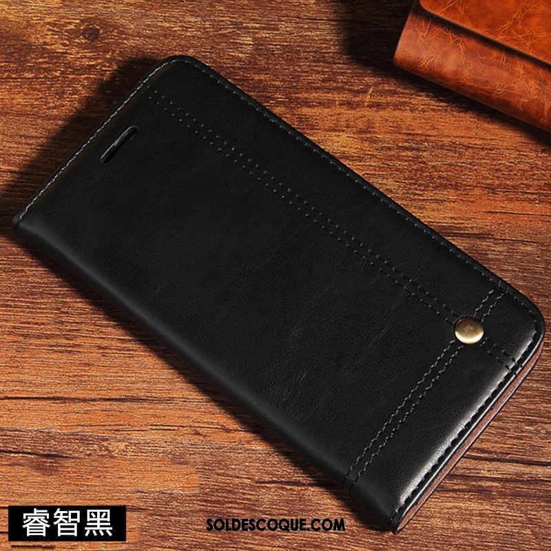 Coque Xiaomi Redmi 6a Étui En Cuir Tendance Cuir Véritable Téléphone Portable Noir Pas Cher