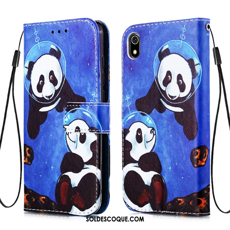 Coque Xiaomi Redmi 7a Incassable Fluide Doux Carte Étui En Cuir Bleu Pas Cher