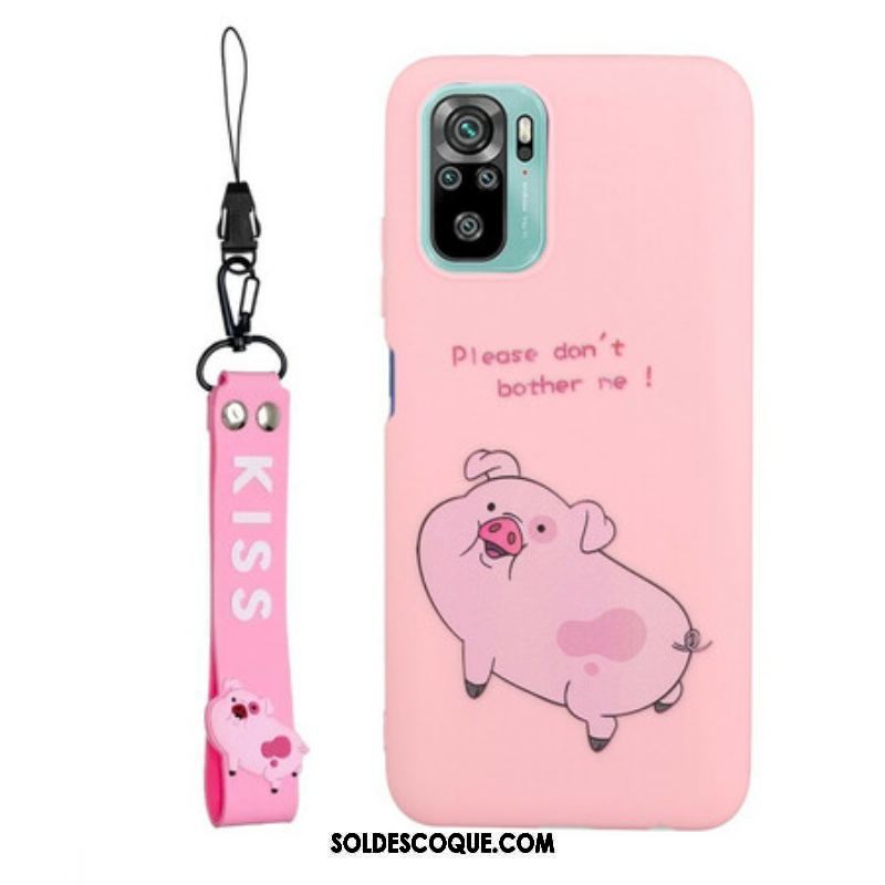 Coque Xiaomi Redmi Note 10/10S/Poco M5s Cochon avec Lanière Kiss