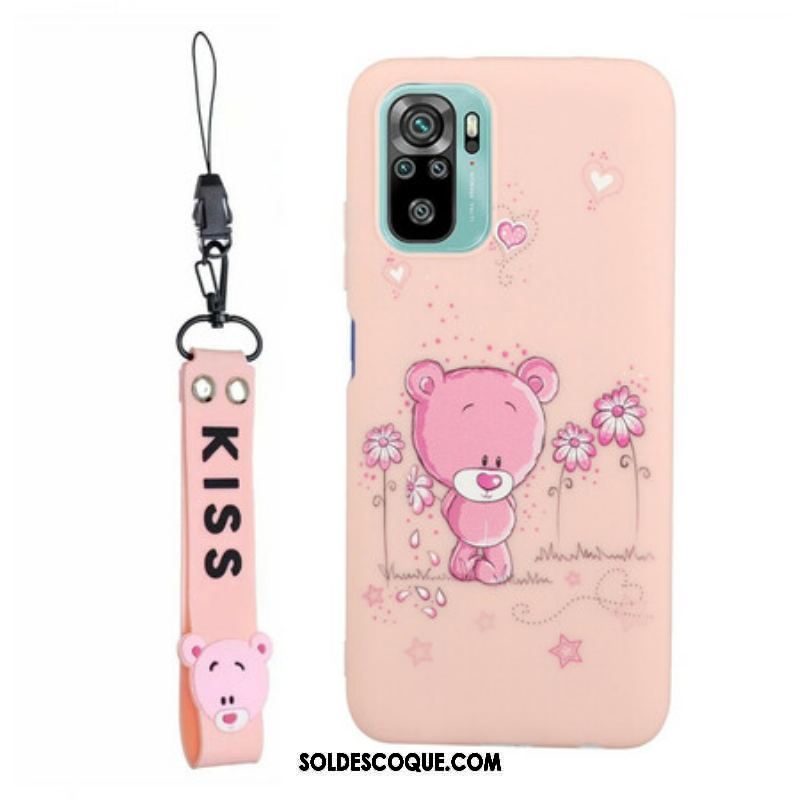 Coque Xiaomi Redmi Note 10/10S/Poco M5s Ourson avec Lanière