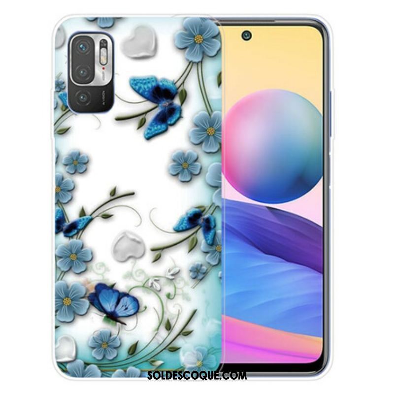 Coque Xiaomi Redmi Note 10 5G / Poco M3 Pro 5G Papillons et Fleurs Rétros