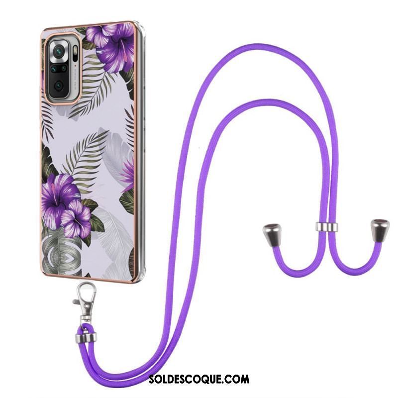 Coque Xiaomi Redmi Note 10 Pro à Cordon Marbre Motif Floral