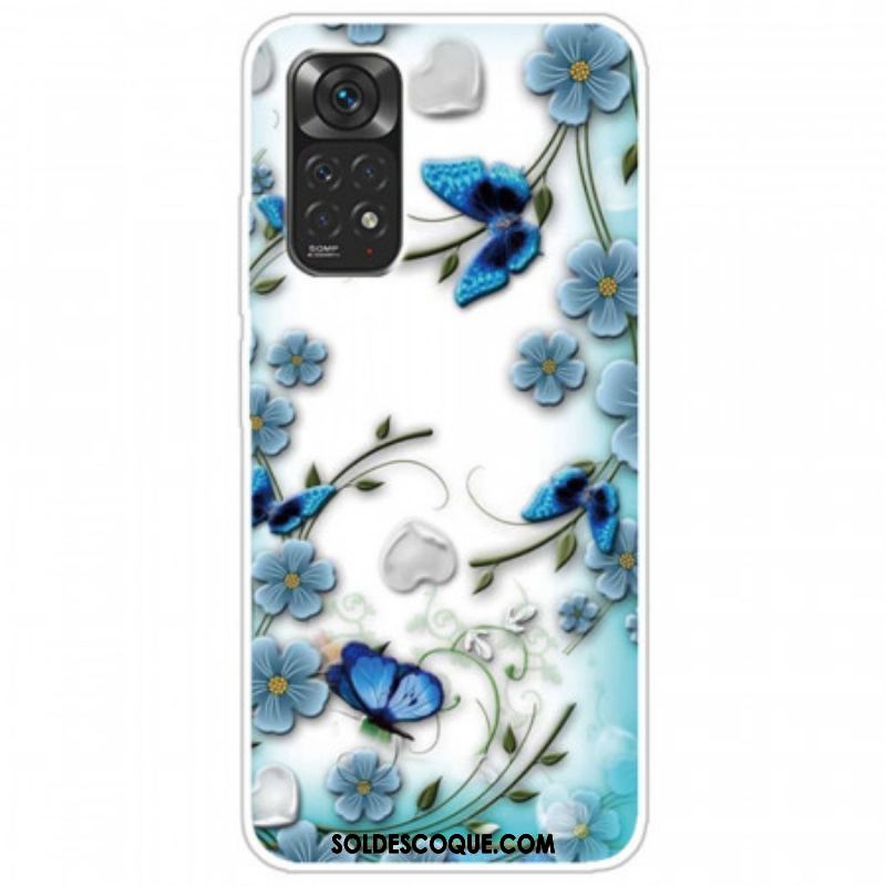 Coque Xiaomi Redmi Note 11 / 11s Transparente Papillons et Fleurs Rétros