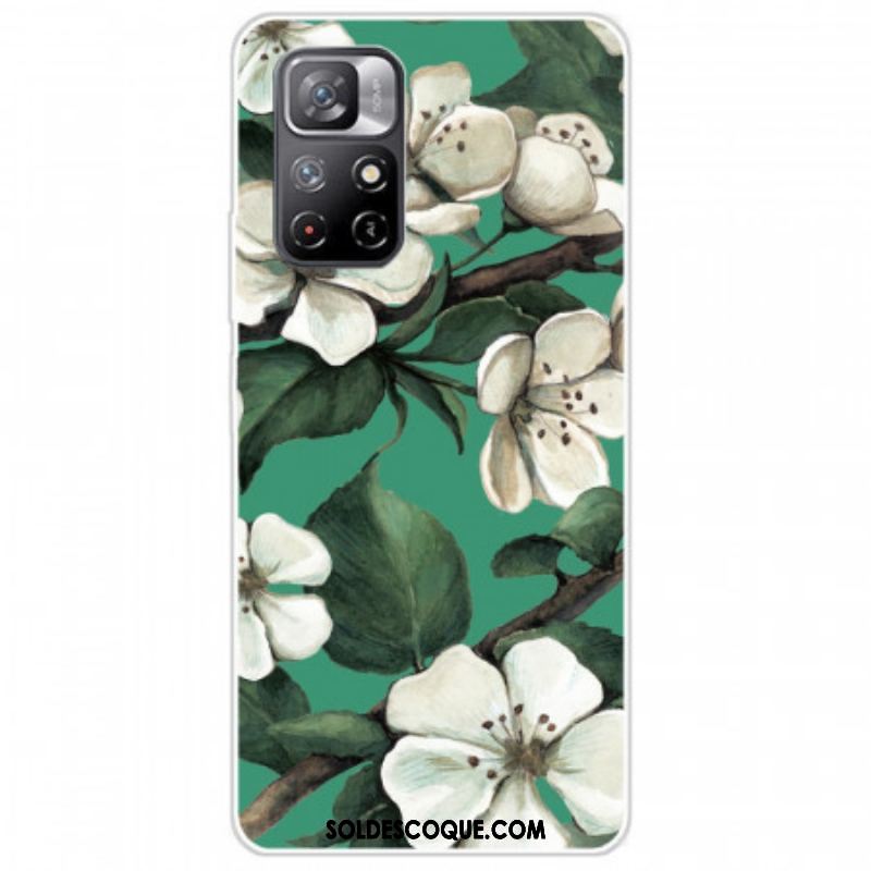 Coque Xiaomi Redmi Note 11 Pro Plus 5G Silicone Fleurs Blanches