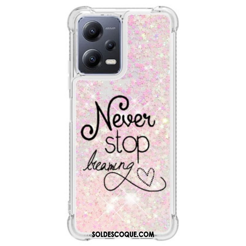 Coque Xiaomi Redmi Note 12/Poco X5 5G Paillettes Never Stop Dreaming