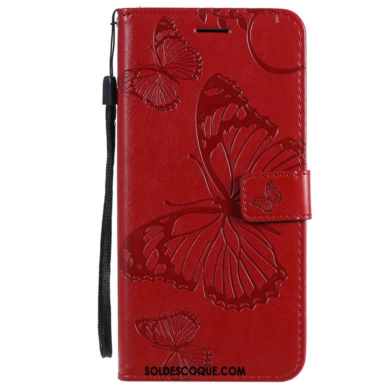 Coque Xiaomi Redmi Note 8t Protection Incassable Rouge Fleurs De Papillons Étui En Cuir Soldes