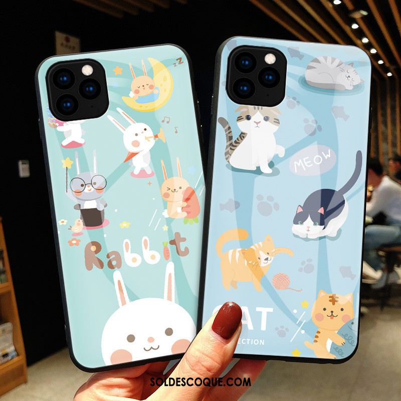 Coque iPhone 11 Pro Dessin Animé Net Rouge Vert Lapin Amoureux Housse Soldes