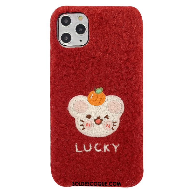 Coque iPhone 11 Pro Max Broderie Mode Flanelle Téléphone Portable Rouge Soldes