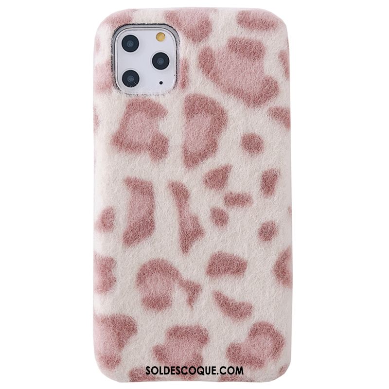 Coque iPhone 11 Pro Max Léopard Peluche Rose Luxe Incassable Soldes