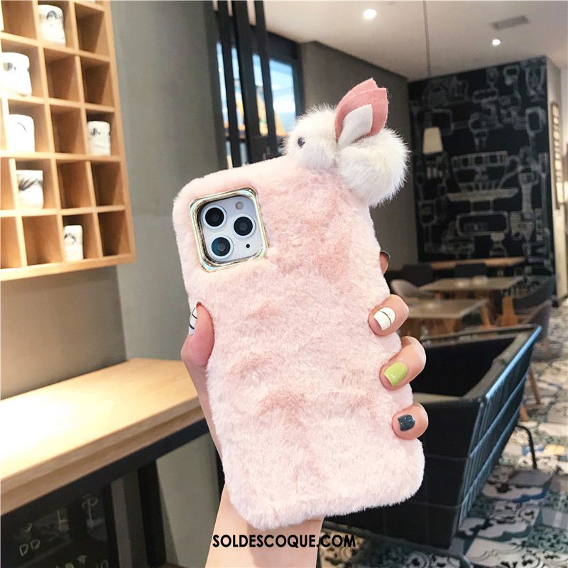 Coque iPhone 11 Pro Étui Rose Fluide Doux Dimensionnel Peluche Soldes