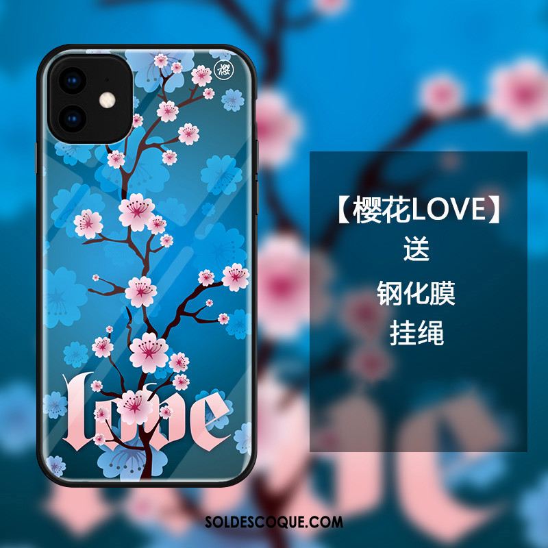 Coque iPhone 11 Sakura Bleu Étui Tout Compris Protection Housse Pas Cher