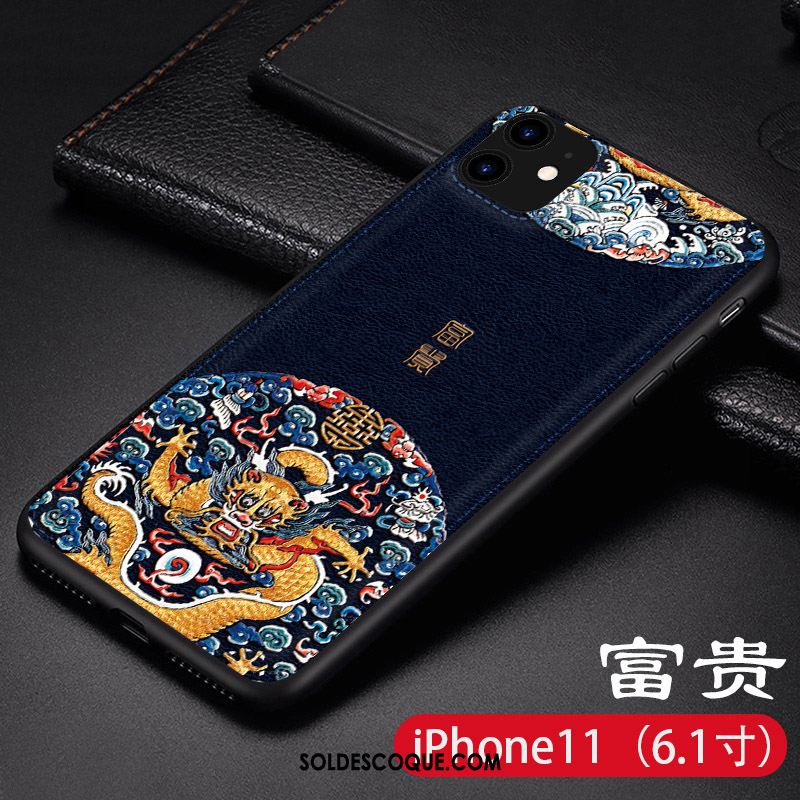 Coque iPhone 11 Tout Compris Étui Très Mince Bleu Style Chinois Housse En Vente