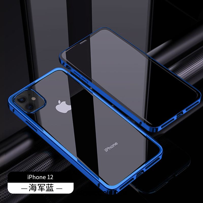 Coque iPhone 12 Bleu Luxe Reversible Verre Incassable En Vente