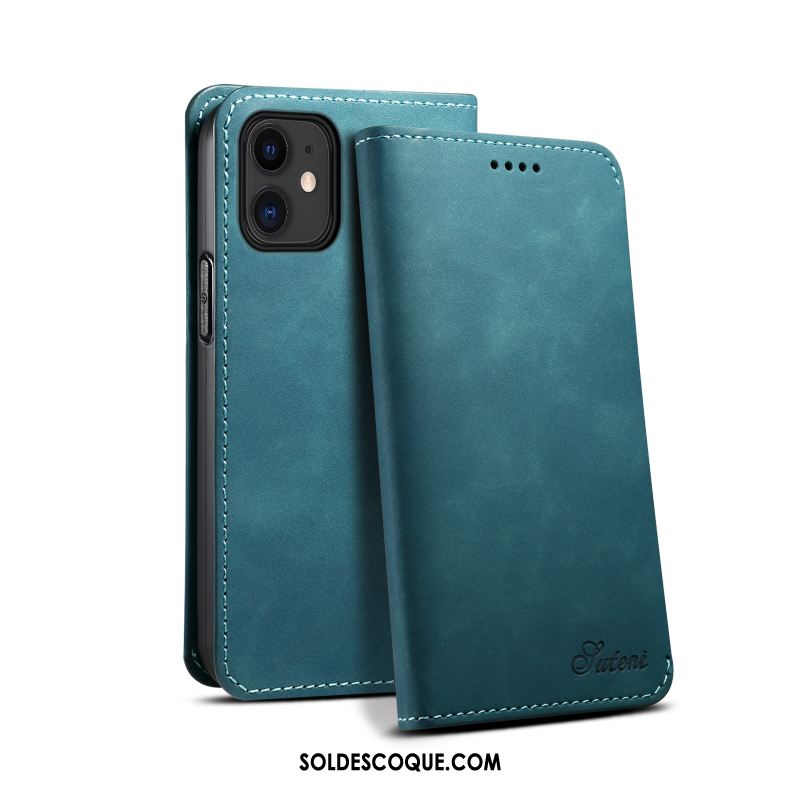 Coque iPhone 12 Cuir Étui Portefeuille Cuir Véritable Qualité Pas Cher