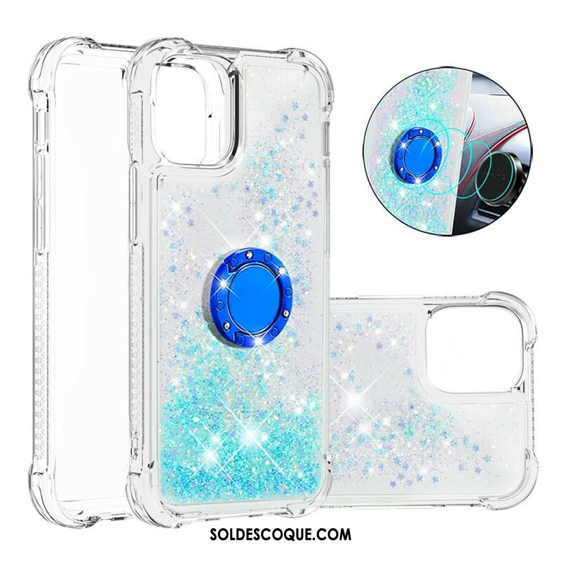 Coque iPhone 13 Mini Paillettes avec Anneau-Support