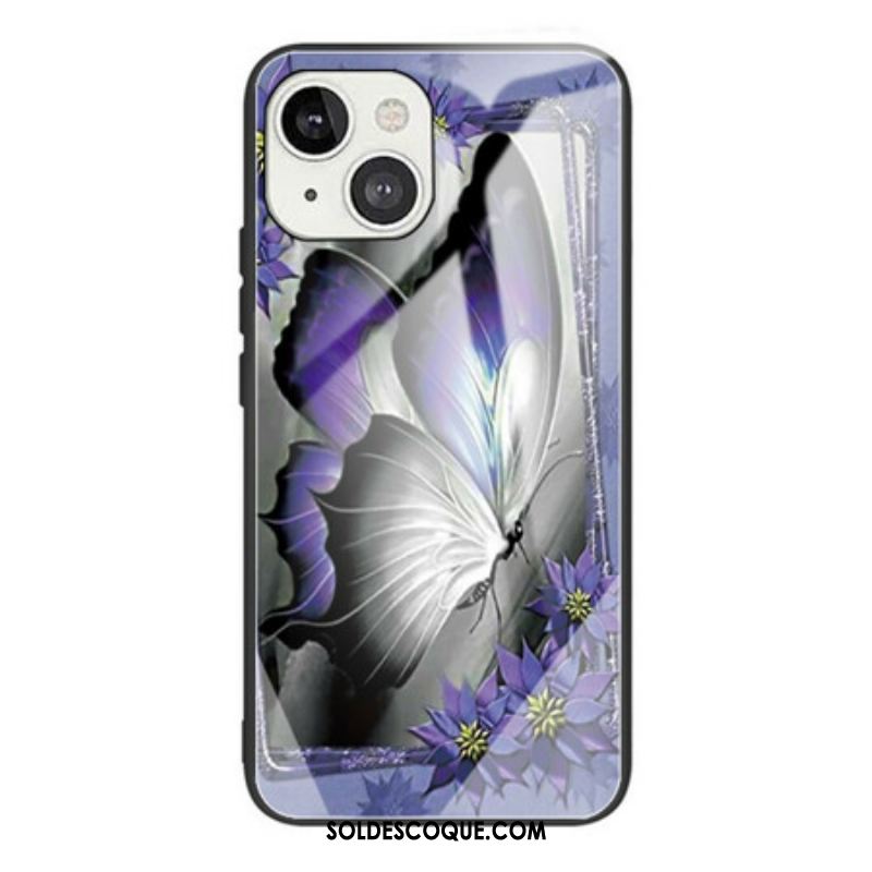 Coque iPhone 13 Mini Verre Trempé Papillon Violet