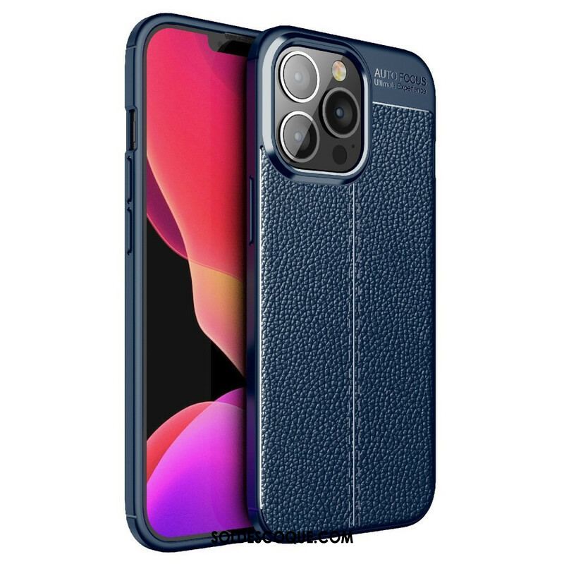 Coque iPhone 13 Pro Effet Cuir Litchi Double Line