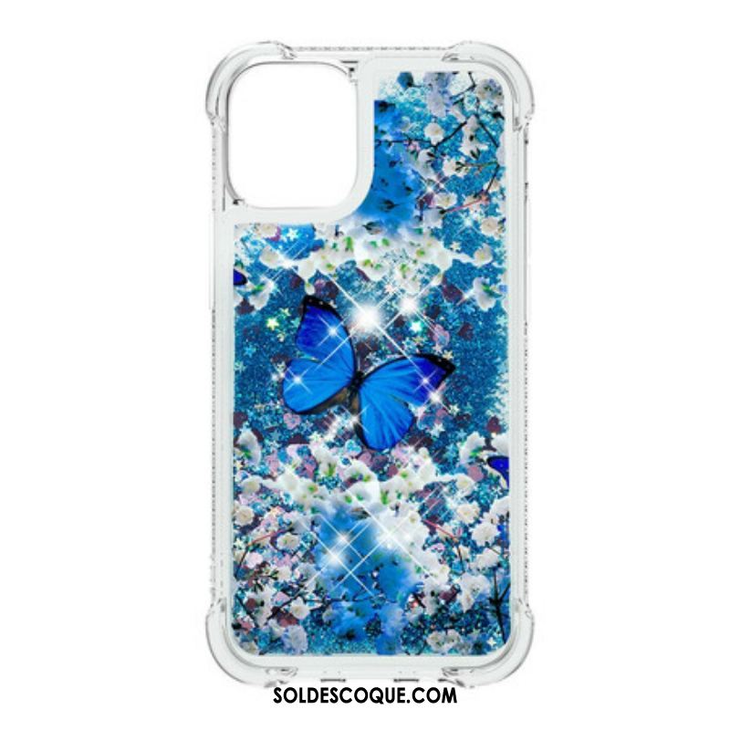 Coque iPhone 13 Pro Max Papillons Bleus Paillettes