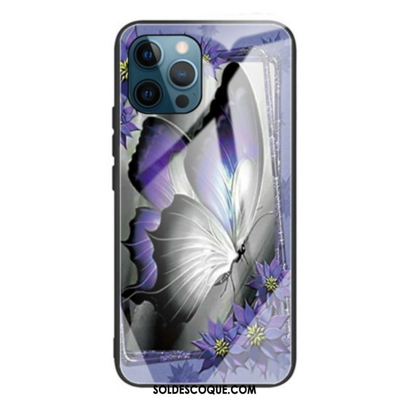 Coque iPhone 13 Pro Verre Trempé Papillon Violet