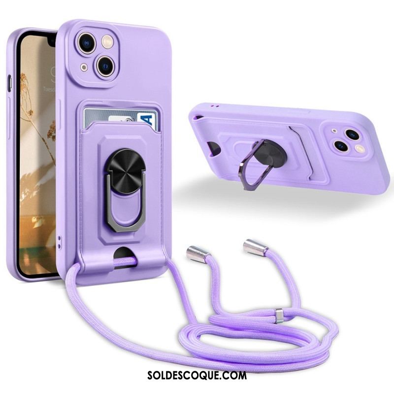 Coque iPhone 14 Plus à Cordon avec Porte-Carte et Anneau-Support