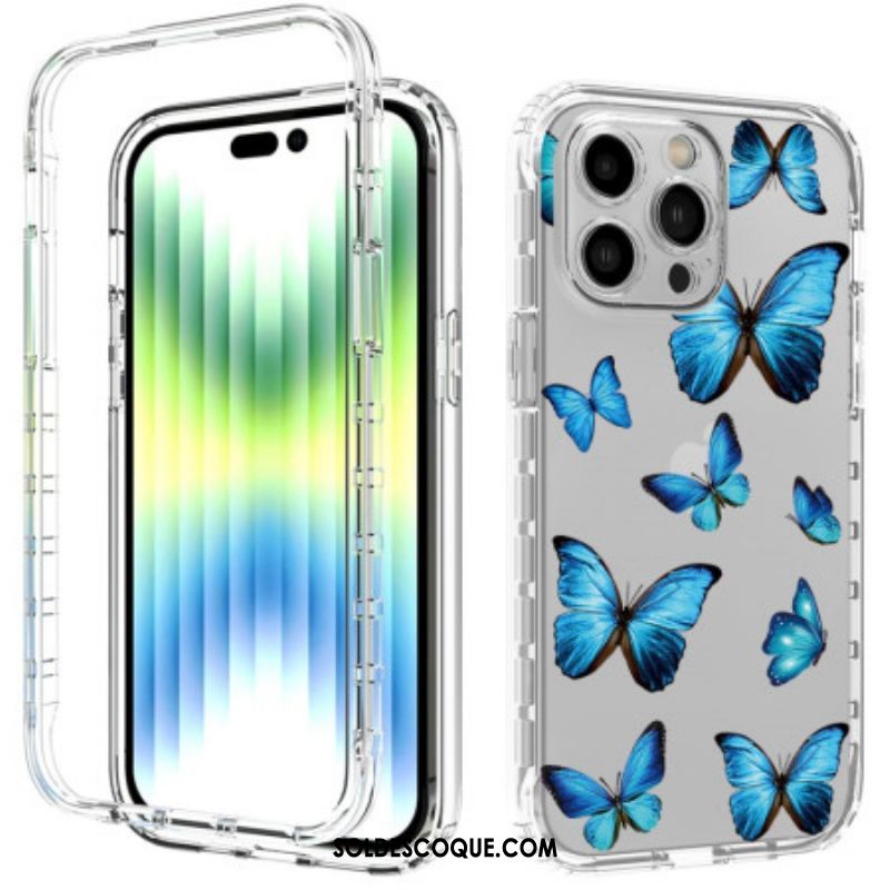 Coque iPhone 14 Pro Max Renforcée Papillons Bleus