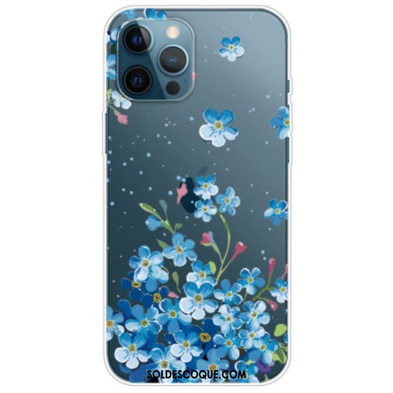 Coque iPhone 14 Pro Transparente Fleurs Bleues