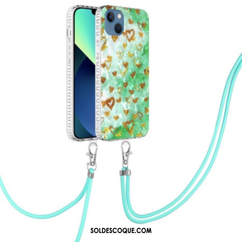 Coque iPhone 14 à Cordon Coeurs Stylés