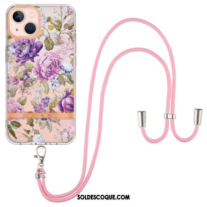 Coque iPhone 15 Plus à Cordon Fleurs