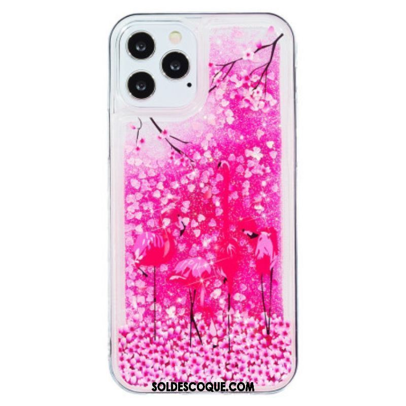 Coque iPhone 15 Pro Max Paillettes Flamants Roses